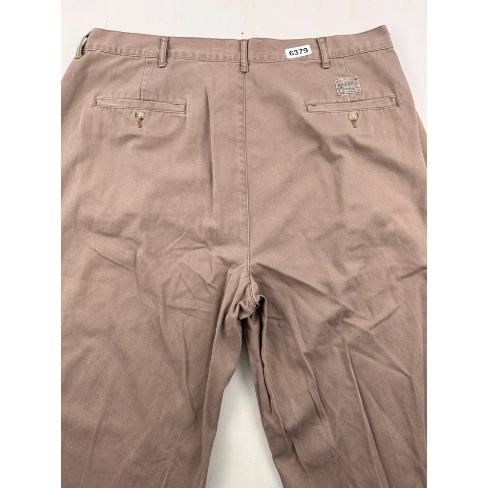 VTG Polo Ralph Lauren Pleated Chino Pants Mens Fits 36x34 Brown Cotton relaxed